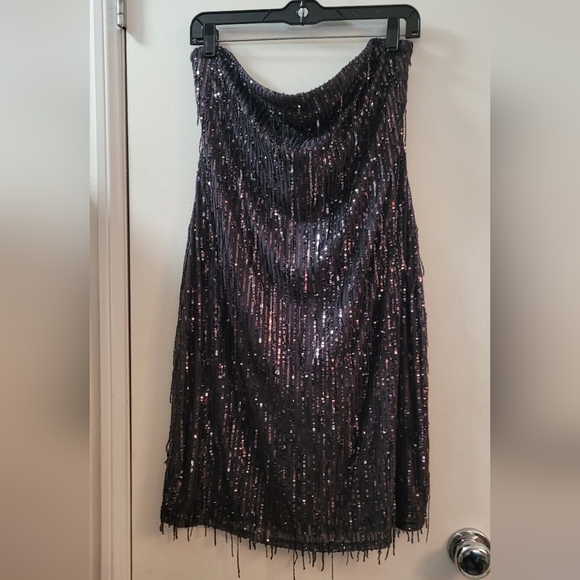 Wild Fable sequin fringe stretch lace strapless dress - Picture 10 of 16